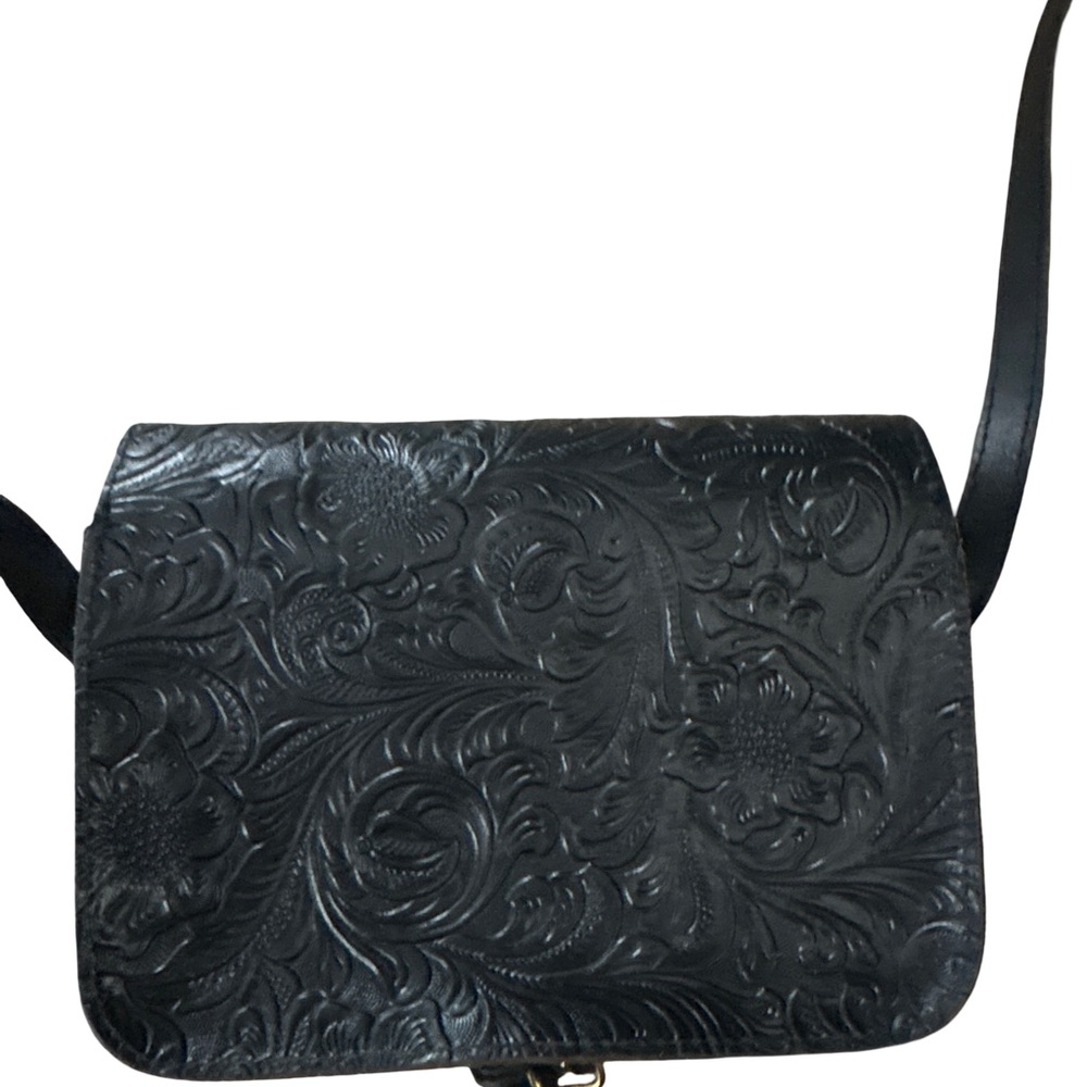 Vintage Black Embossed Leather Crossbody Bag - Picture 2 of 5